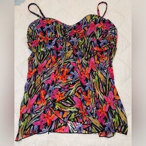 Fit4U Women’s Bright Colorful Floral Tankini Swim Top Summer Beach Pool Sz 12